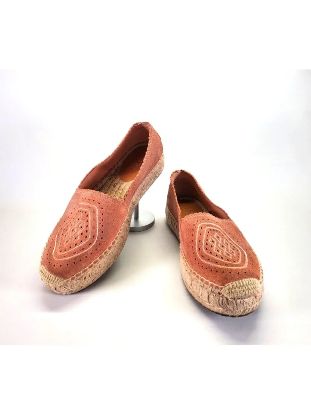 UGG Women's Pink Heidi Perforated Espadrille In Suntan Suede Sz 6.5 1711 - Picture 2 of 14